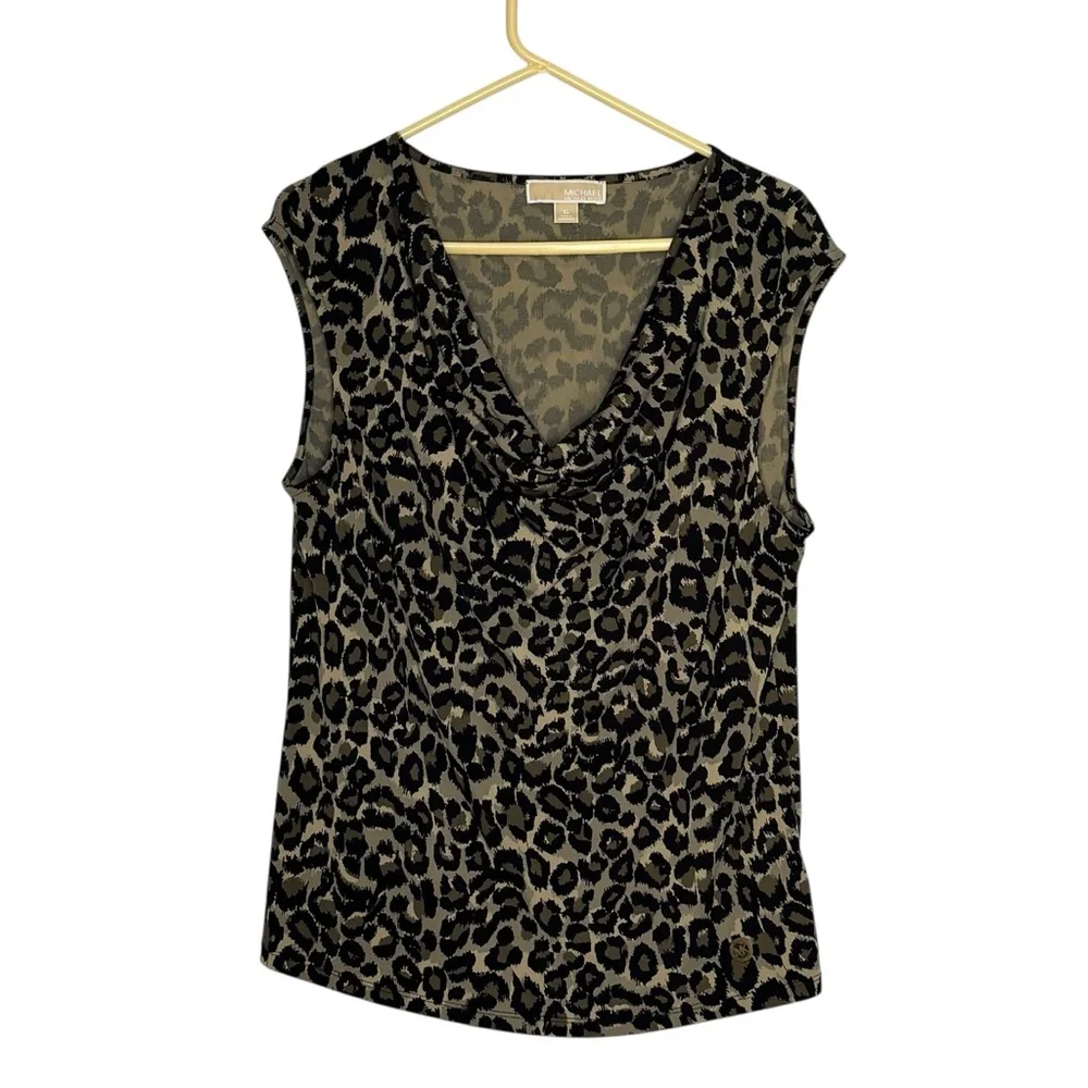 Michael Michael Kors XL Animal Print Polyester/Span Sleeveless Draped Neck Top